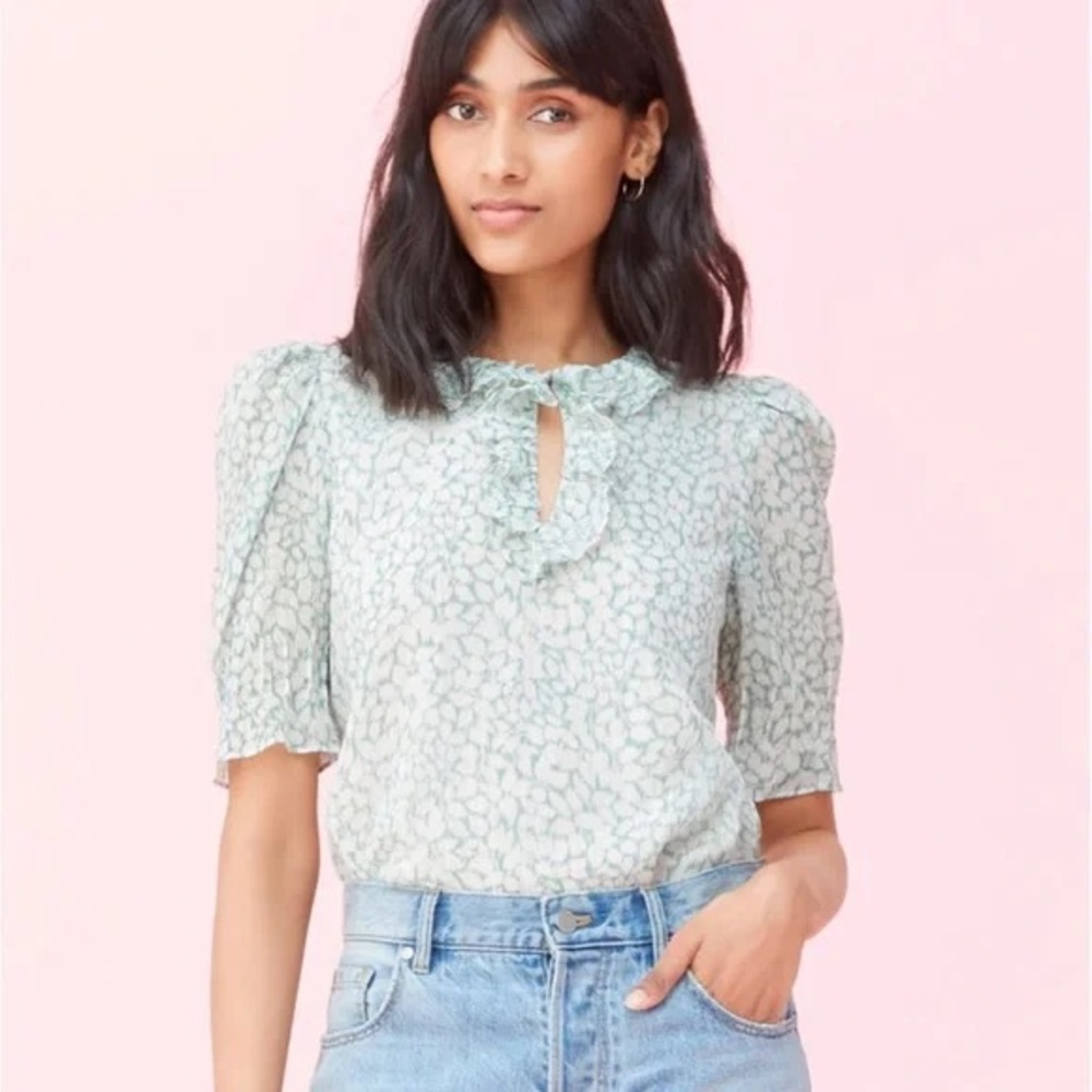 Rebecca Taylor Ikat Leaf Ruffle Blouse